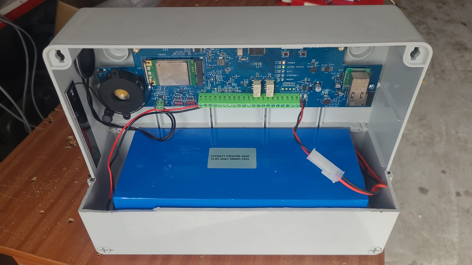 Custom battery installed inside a solar monitoring device