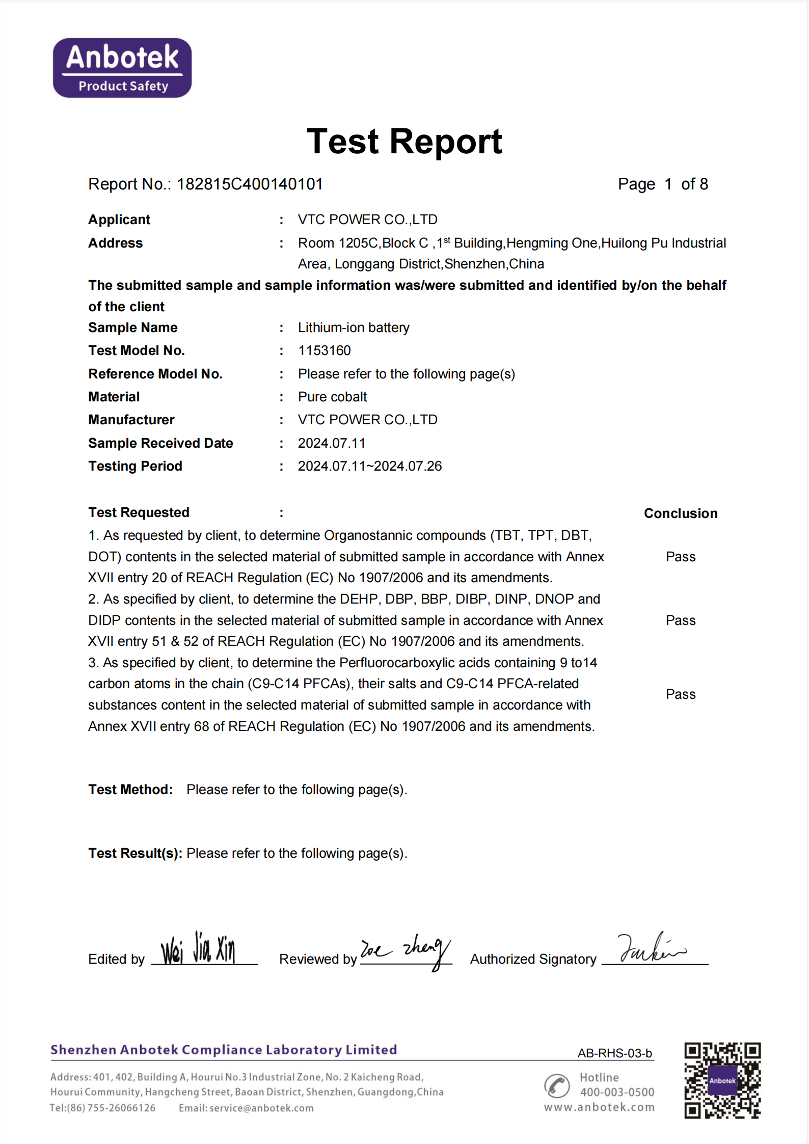 REACH certificate